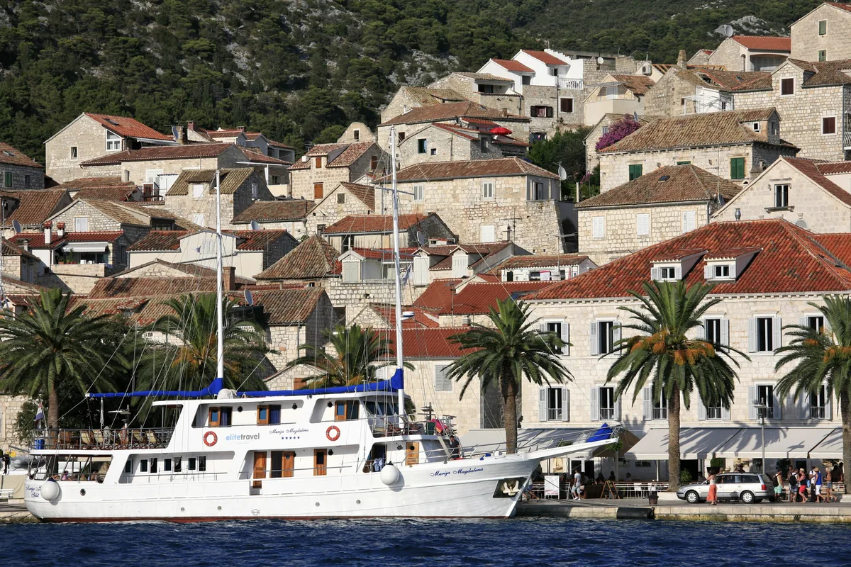 Houses of Hvar town above the harbour, Croatia